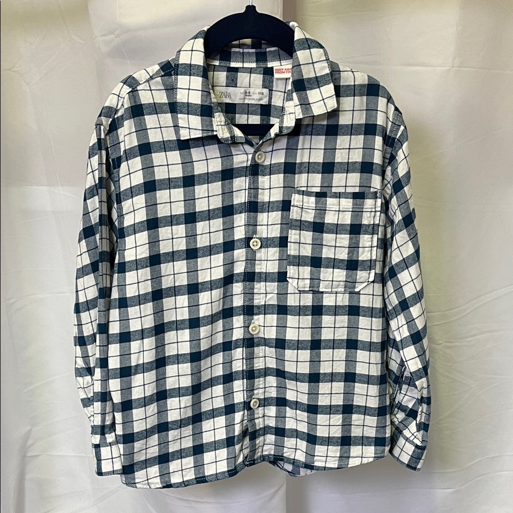 Zara Kids Navy and White Checkered Button Down Shirt size 5-6 years